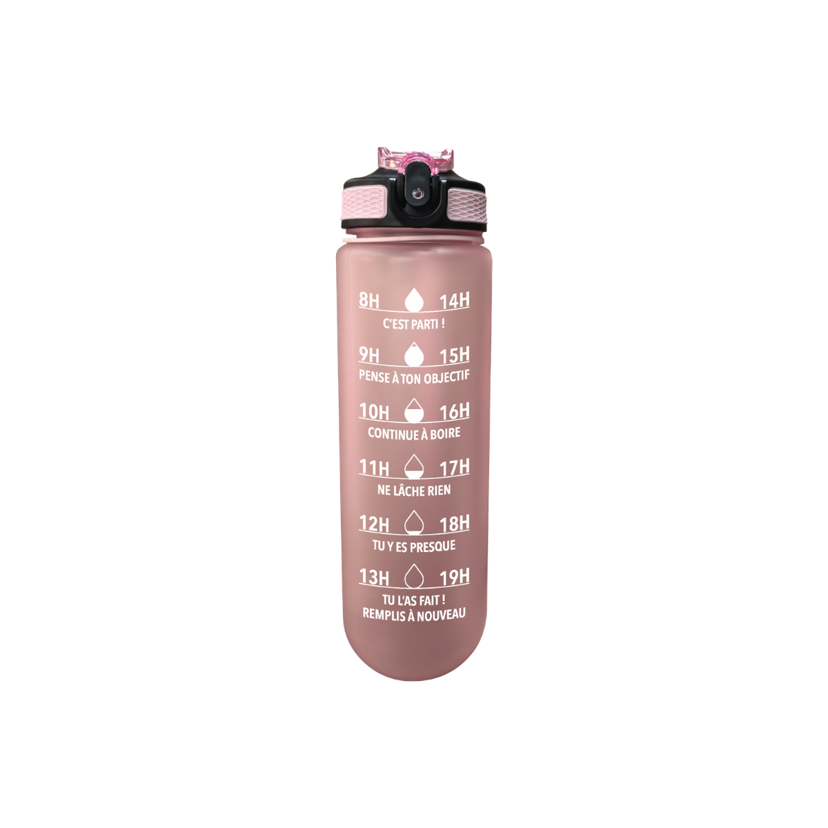 Bouteille de motivation hydratation rose