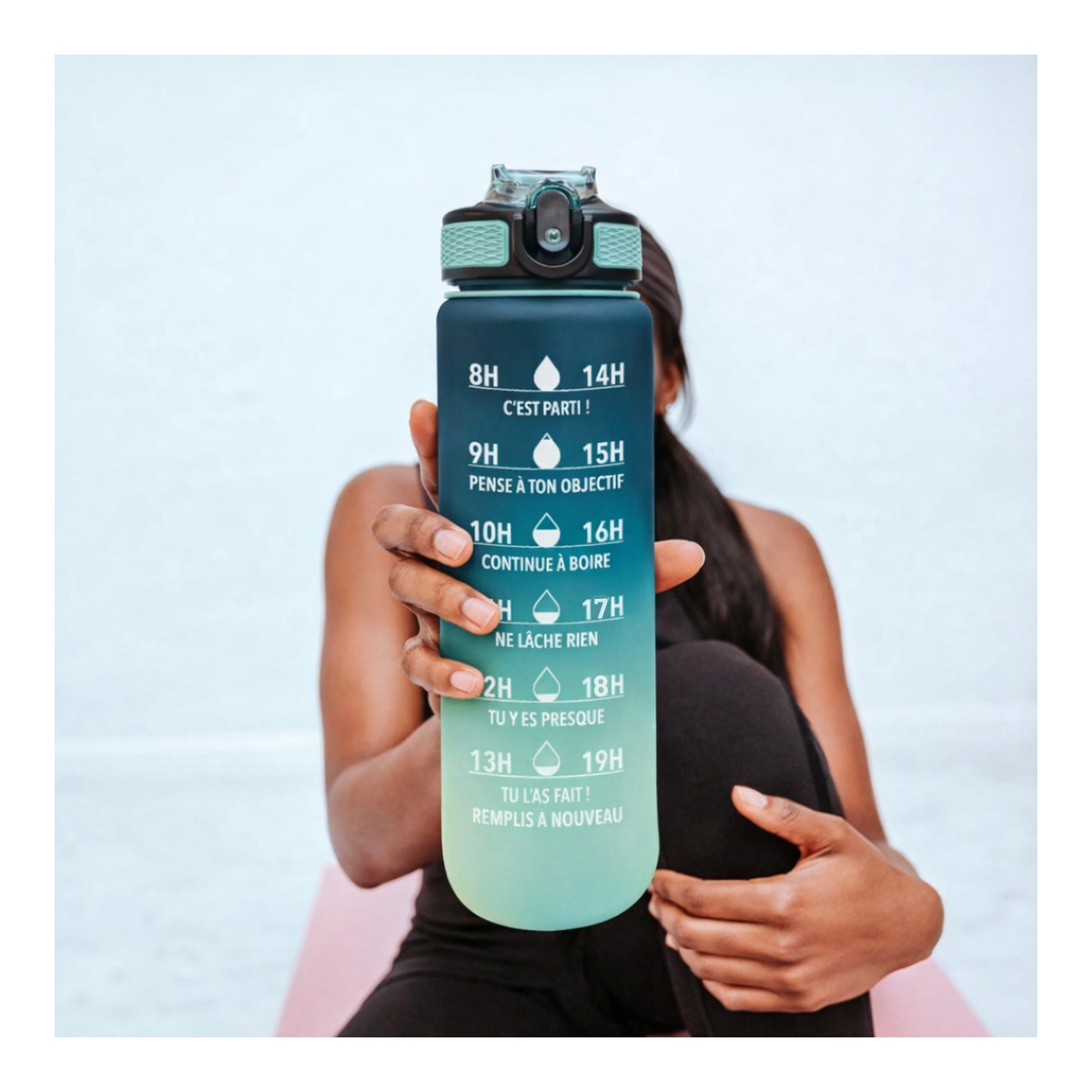 Bouteille de motivation hydratation bleu