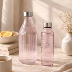 Lot de 2 bouteilles roses en verre coloré, GLOUPOP