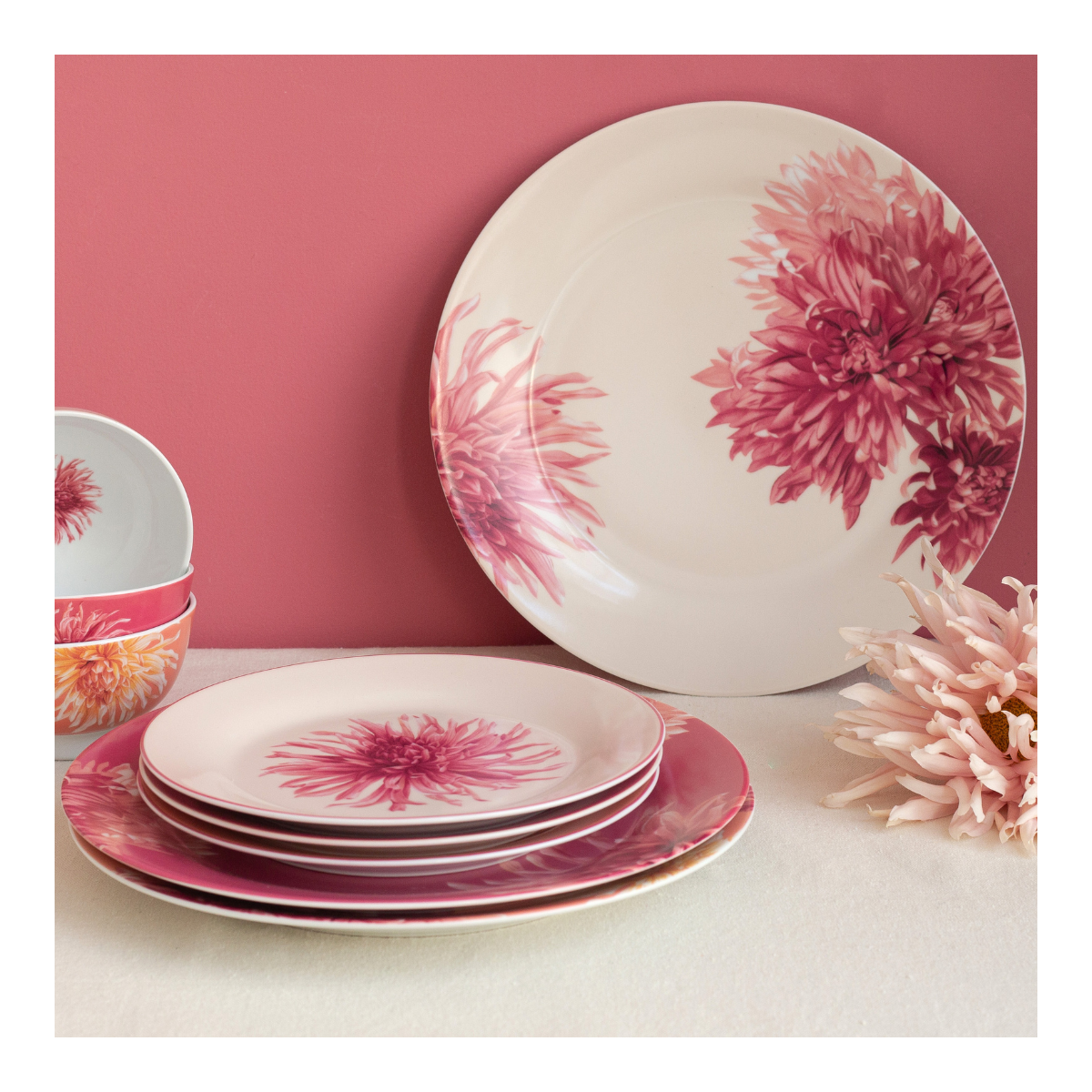 Lot de 6 grandes assiettes, FLORA