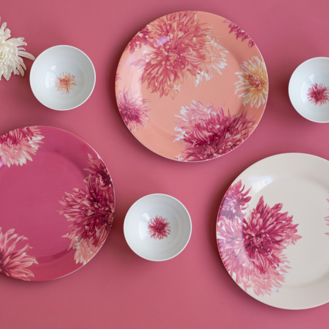 Lot de 6 grandes assiettes, FLORA