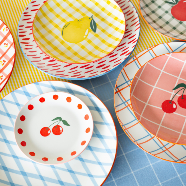 Lot de 6 petites assiettes, Fruits en Folie