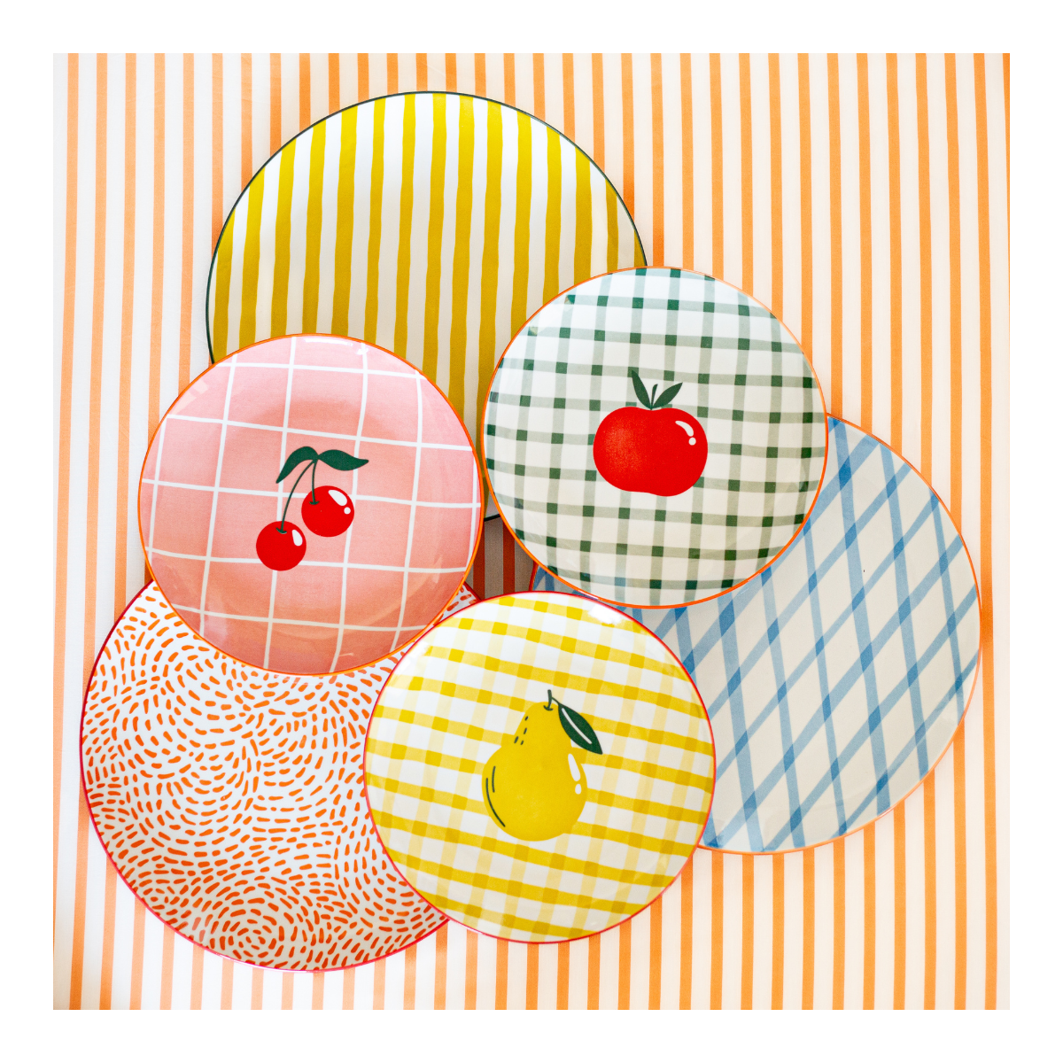 Lot de 6 petites assiettes, Fruits en Folie