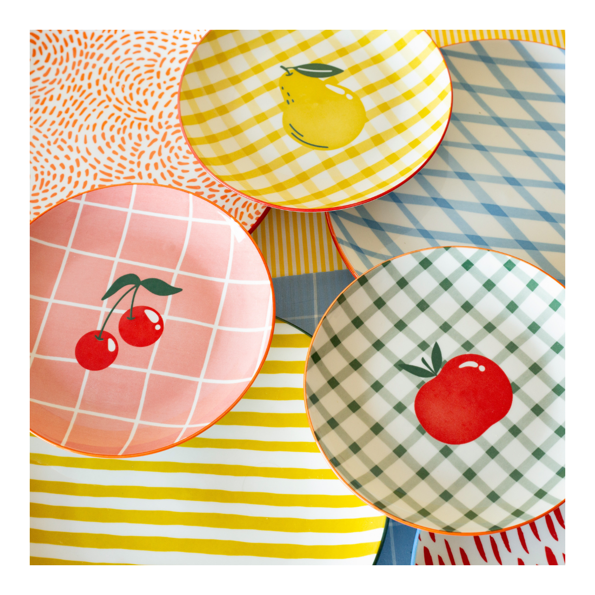 Lot de 6 petites assiettes, Fruits en Folie