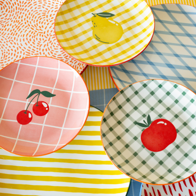 Lot de 6 petites assiettes, Fruits en Folie