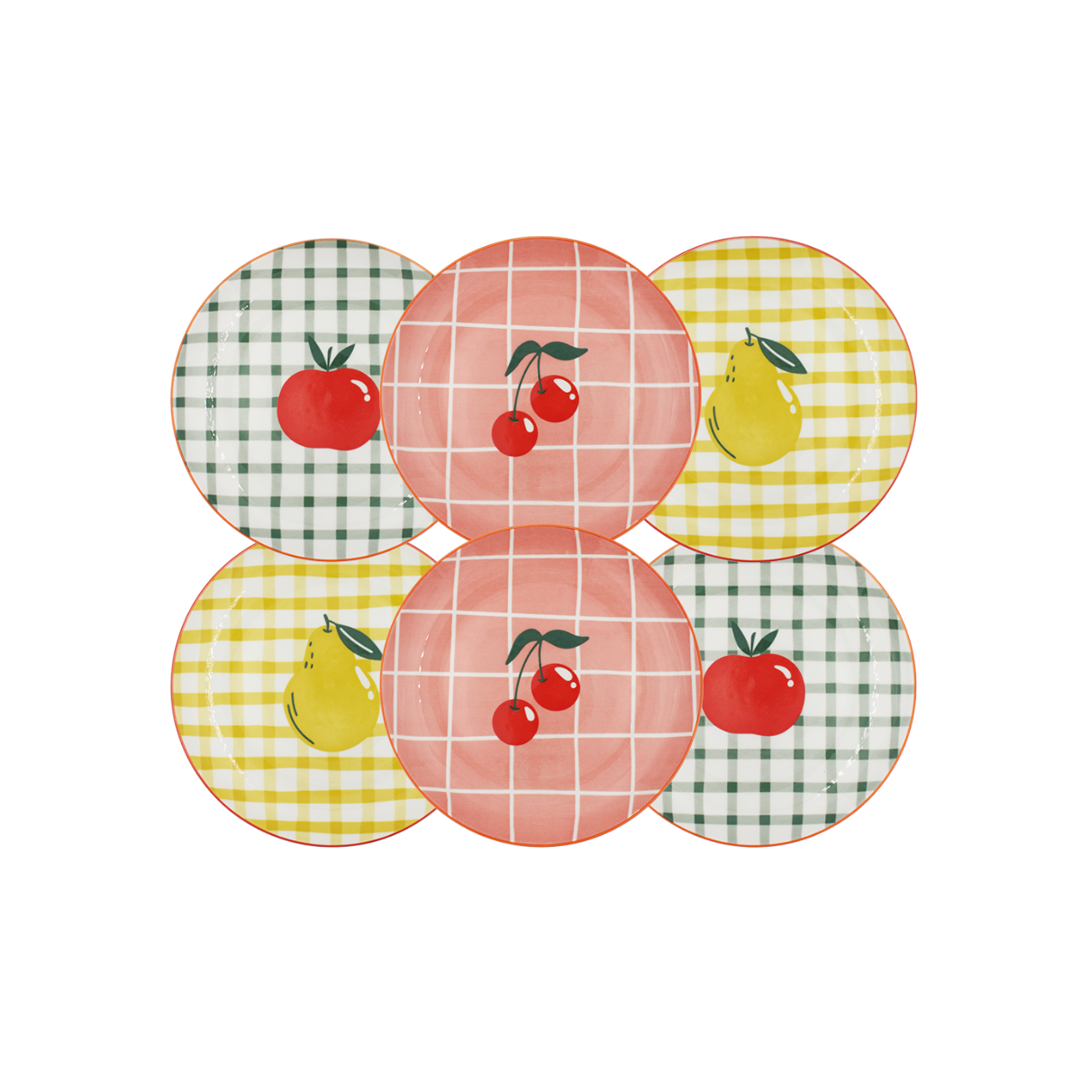 Lot de 6 petites assiettes, Fruits en Folie