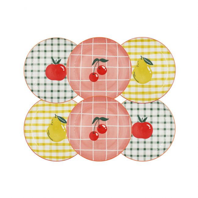 Lot de 6 petites assiettes, Fruits en Folie
