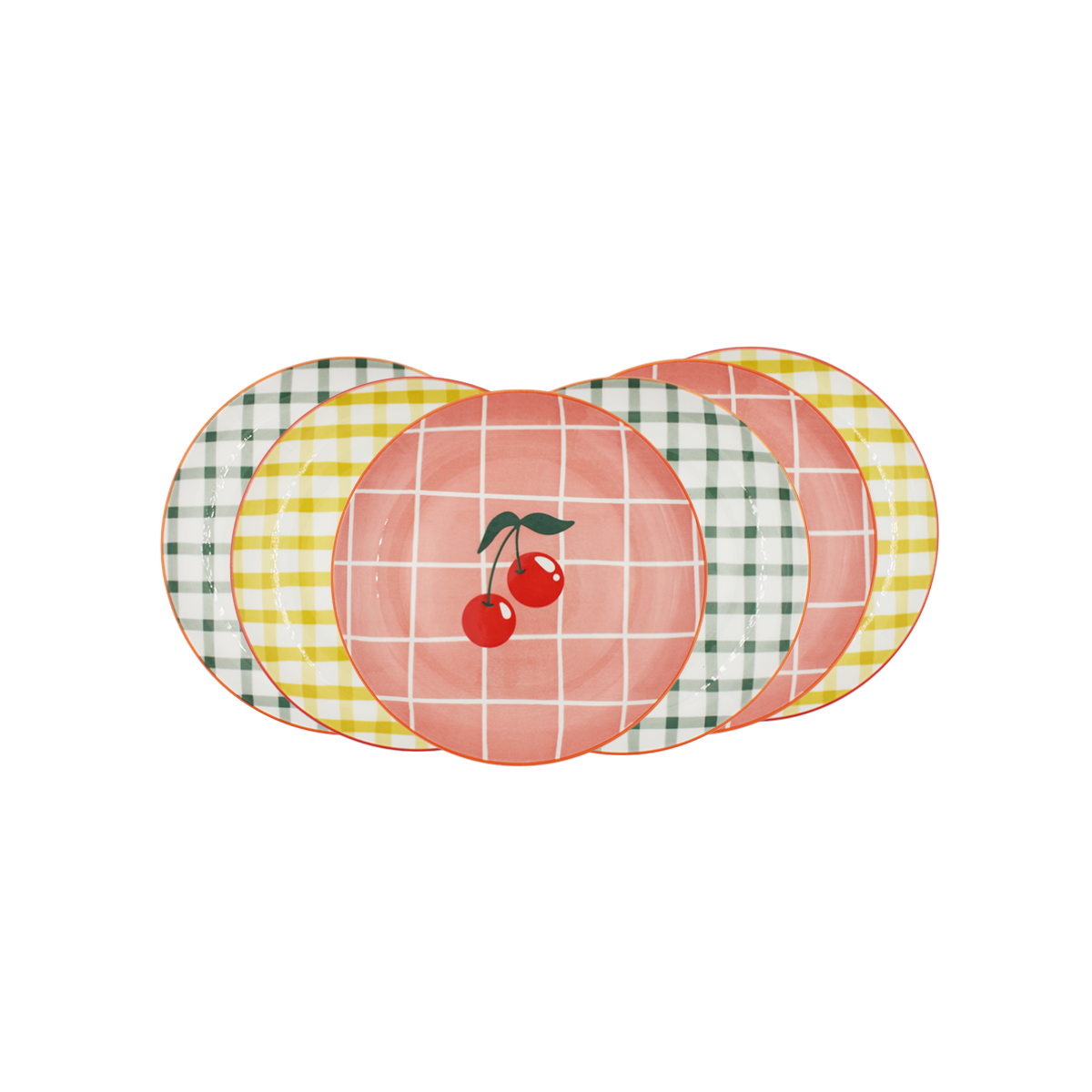 Lot de 6 petites assiettes, Fruits en Folie