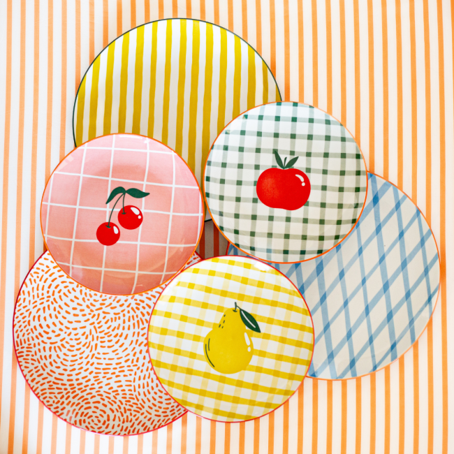 Lot de 6 grandes assiettes, Fruits en Folie