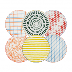Lot de 6 grandes assiettes, Fruits en Folie