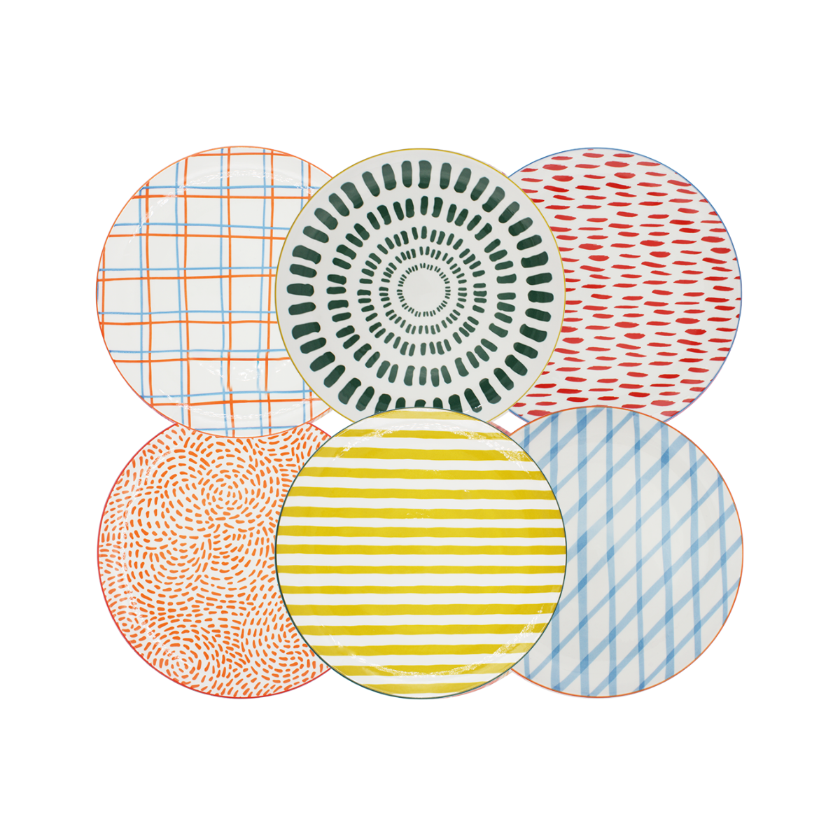 Lot de 6 grandes assiettes, Fruits en Folie