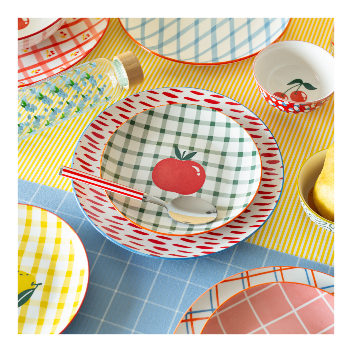 Lot de 6 grandes assiettes, Fruits en Folie