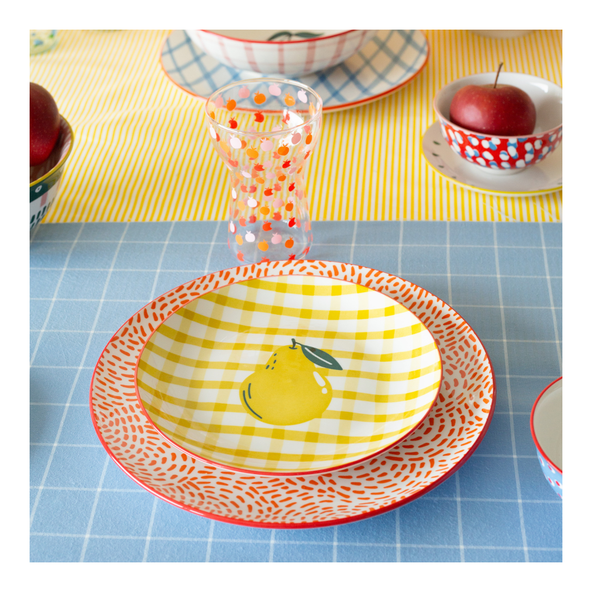 Lot de 6 grandes assiettes, Fruits en Folie