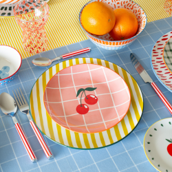 Lot de 6 grandes assiettes, Fruits en Folie