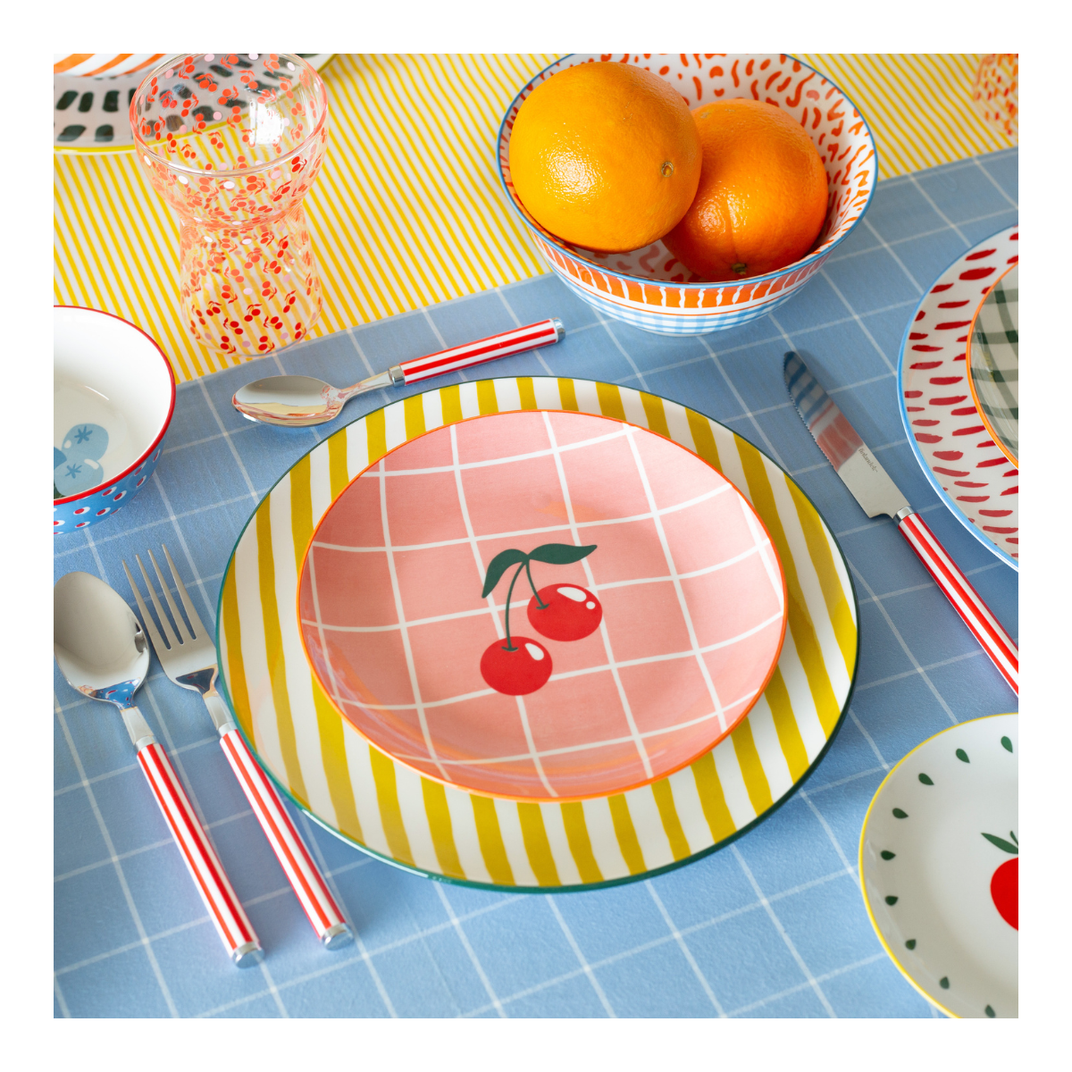 Lot de 6 grandes assiettes, Fruits en Folie
