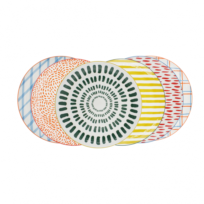Lot de 6 grandes assiettes, Fruits en Folie