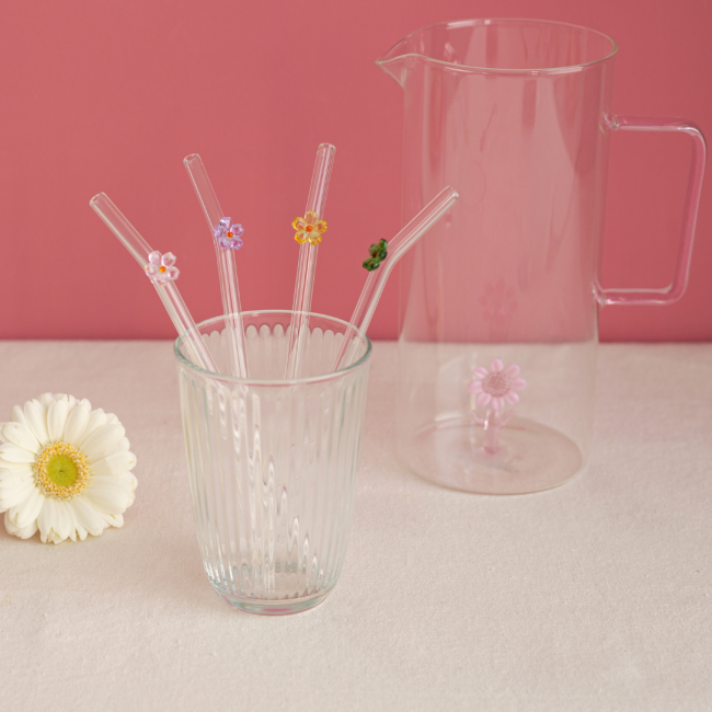 Lot de pailles en verre, FLORA
