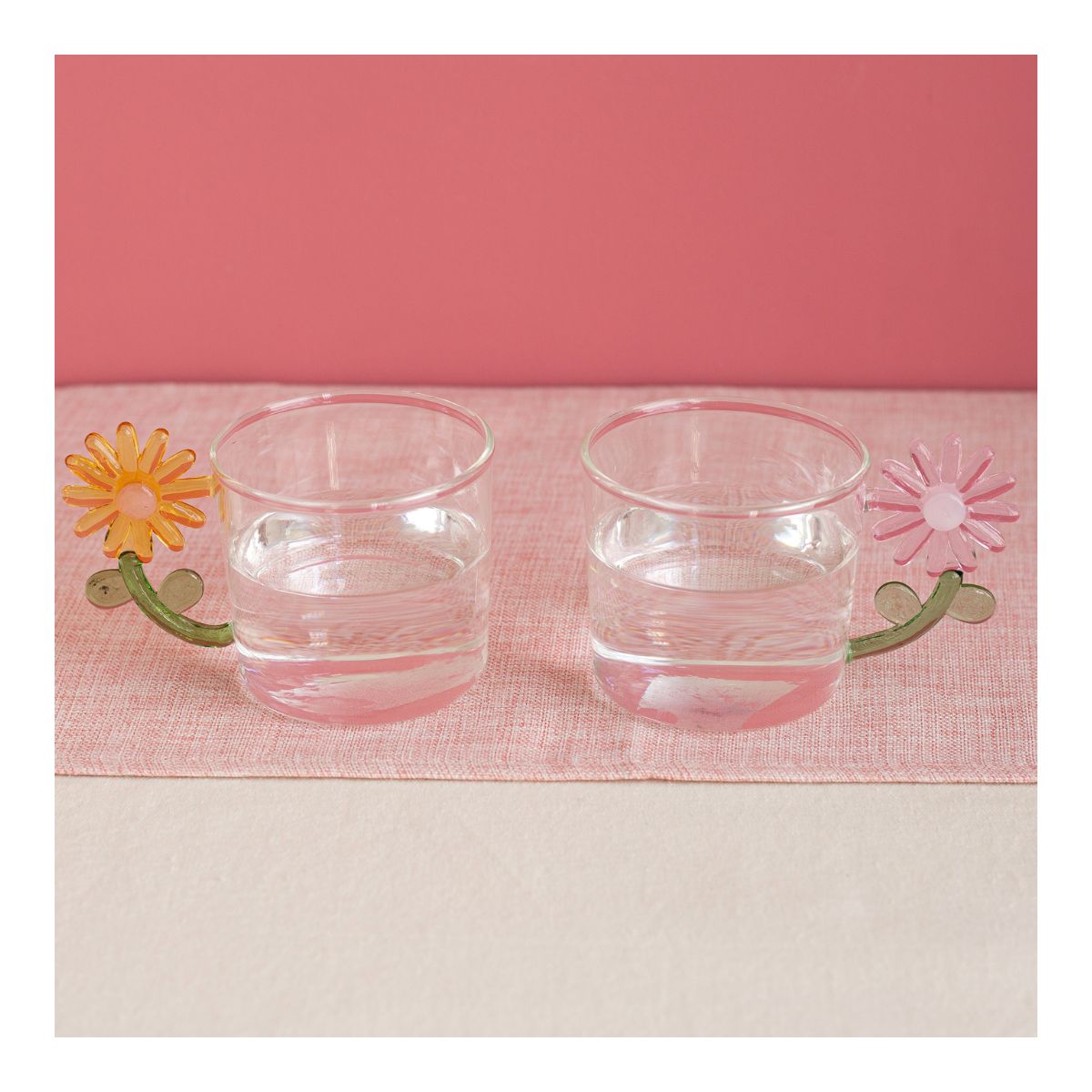 Lot de 4 verres anse fleurs, FLORA