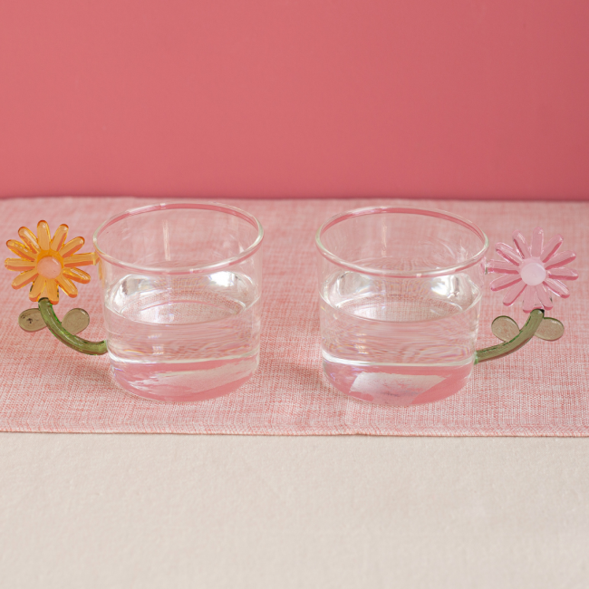 Lot de 4 verres anse fleurs, FLORA