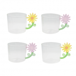 Lot de 4 verres anse fleurs, FLORA