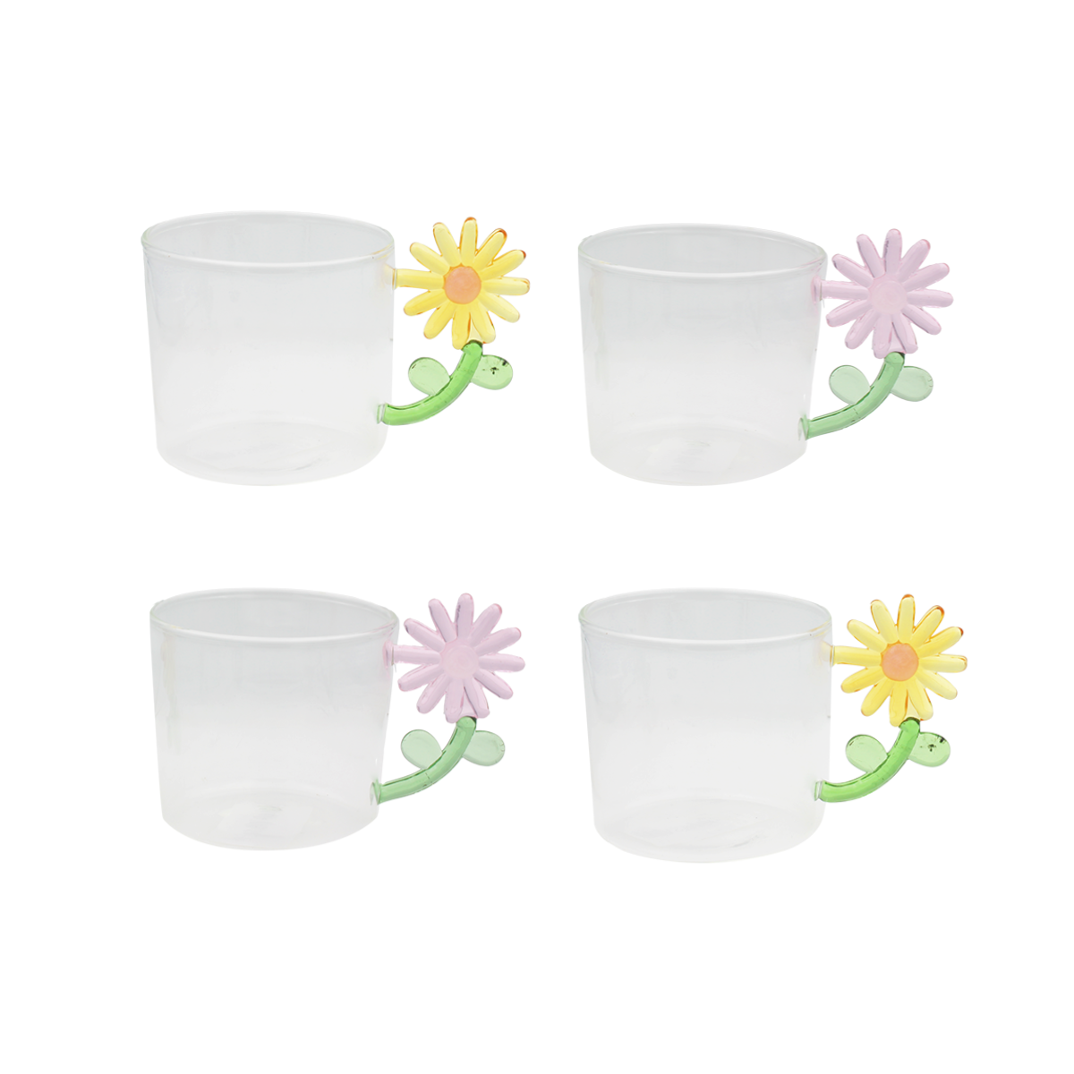 Lot de 4 verres anse fleurs, FLORA