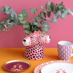 Vase forme tête de léopard rose, ZOELA