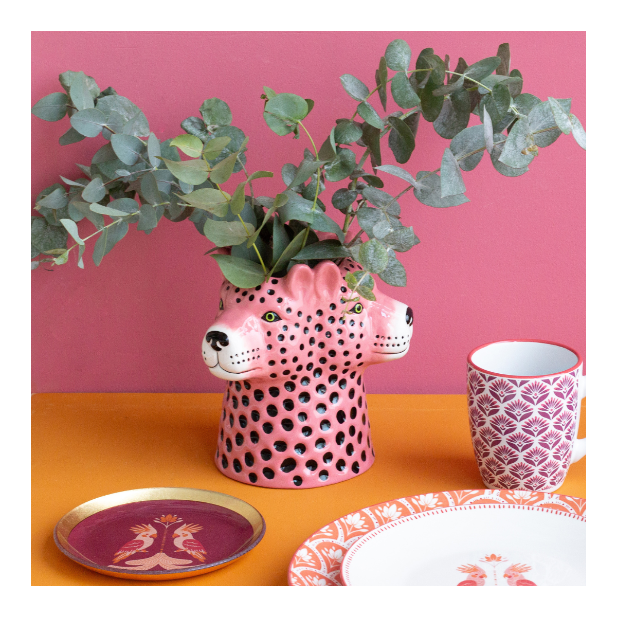 Vase forme tête de léopard rose, ZOELA