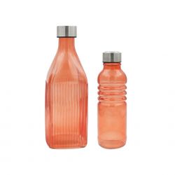 Lot de 2 bouteilles oranges en verre coloré, GLOUPOP