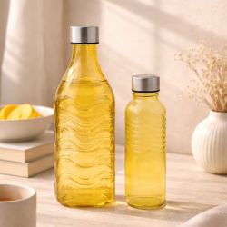 Lot de 2 bouteilles jaunes en verre coloré, GLOUPOP