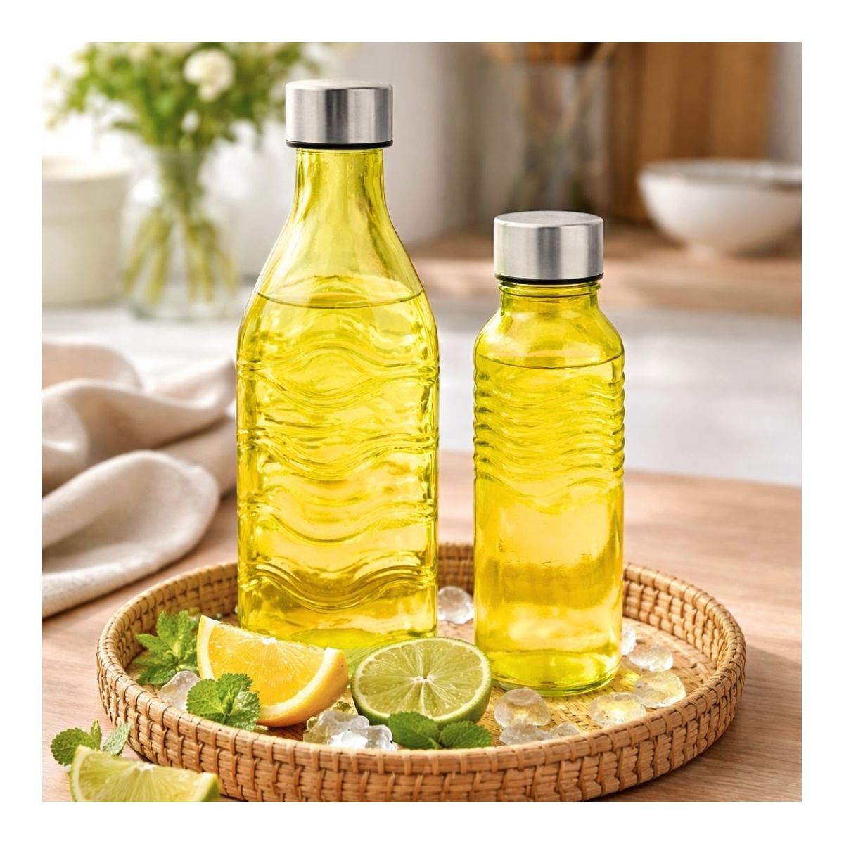 Lot de 2 bouteilles jaunes en verre coloré, GLOUPOP