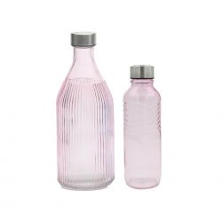 Lot de 2 bouteilles roses en verre coloré, GLOUPOP
