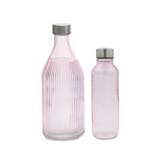 Lot de 2 bouteilles roses en verre coloré, GLOUPOP