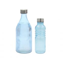 Lot de 2 bouteilles bleues en verre coloré, GLOUPOP