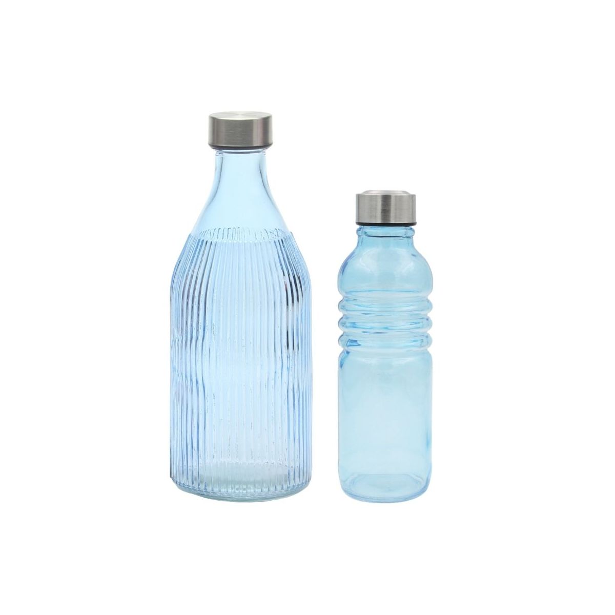 Lot de 2 bouteilles bleues en verre coloré, GLOUPOP