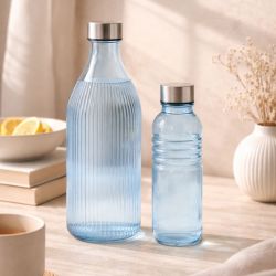 Lot de 2 bouteilles bleues en verre coloré, GLOUPOP