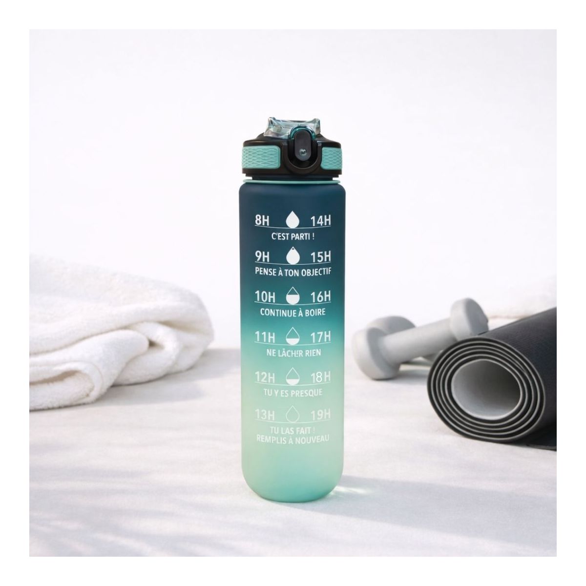 Gourde de motivation hydratation bleu