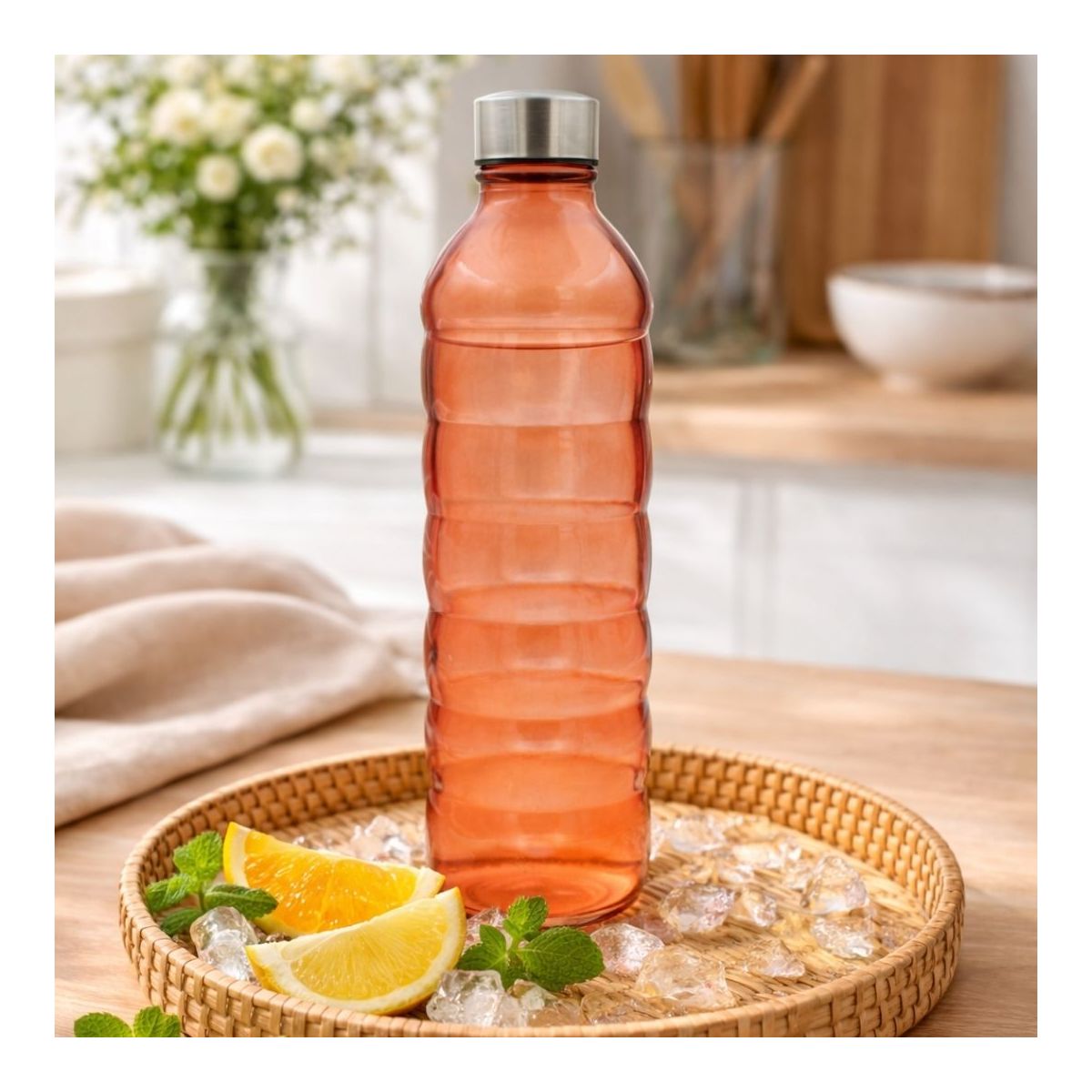 Bouteille orange en verre coloré, GLOUPOP