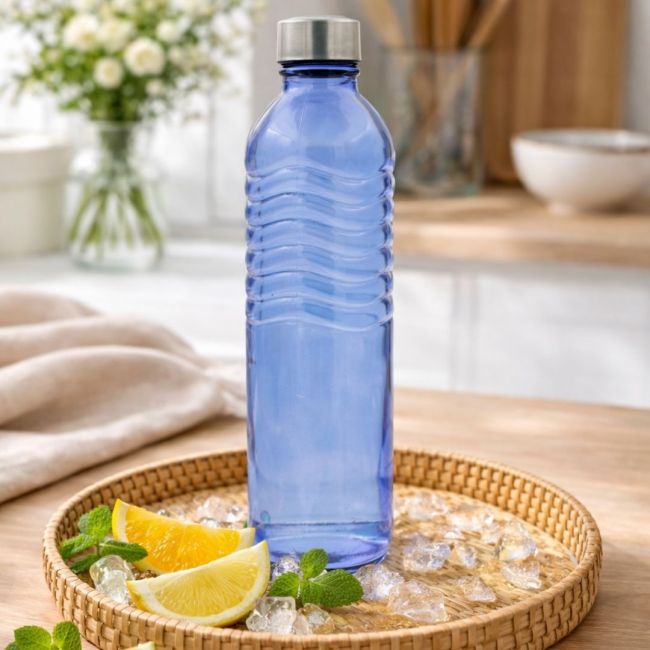 Bouteille bleue en verre coloré, GLOUPOP