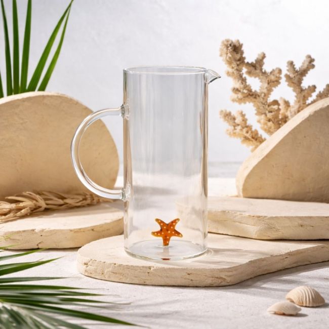 Carafe étoile de mer en verre, Ambre