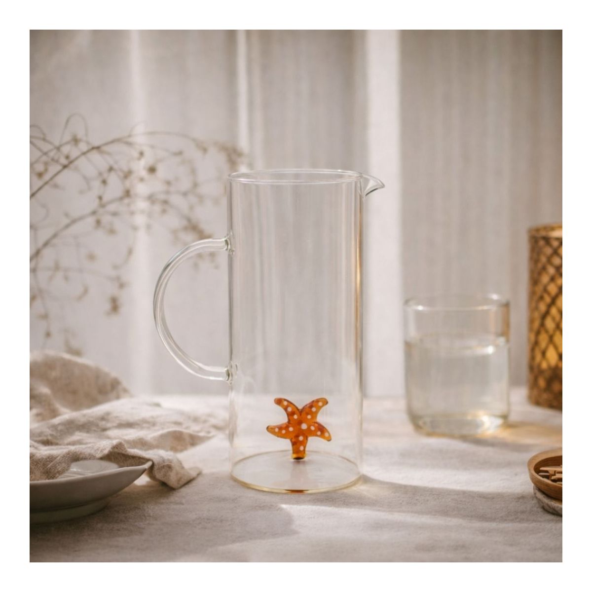 Carafe étoile de mer en verre, Ambre