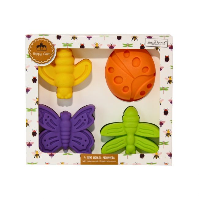 Lot de 4 mini moules en silicone forme insecte, HAPPY CAKE