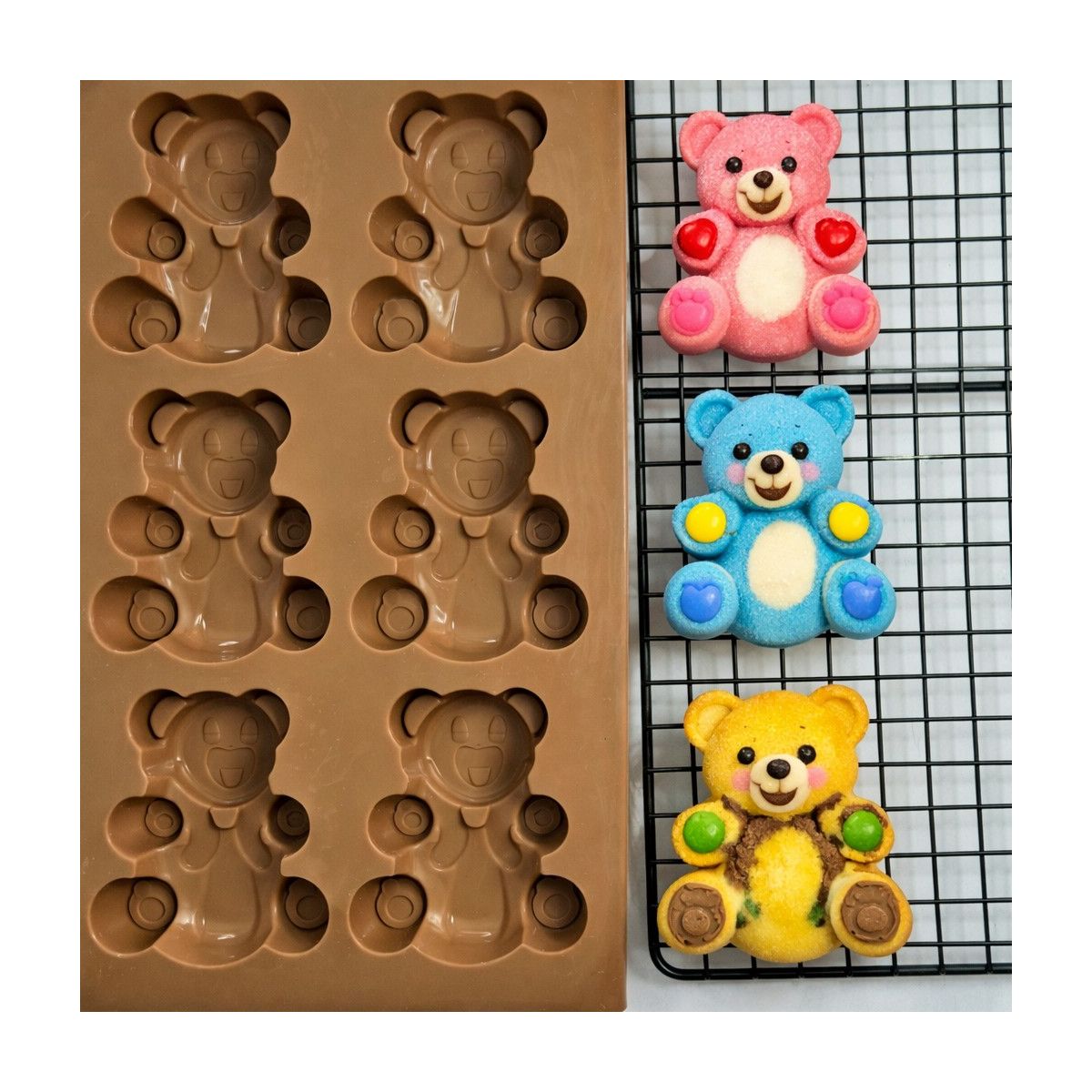 Lot de 6 mini moules en silicone forme Ours, HAPPY CAKE