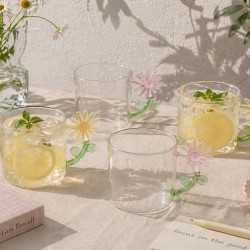 Lot de 4 verres anse fleurs, FLORA