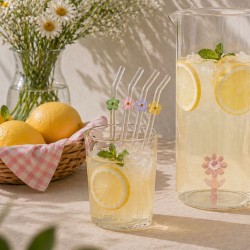 Lot de 4 pailles en verre fleurs, FLORA