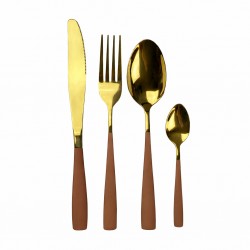 Ménagère 16 pièces en inox gold et beige, YOKOTE