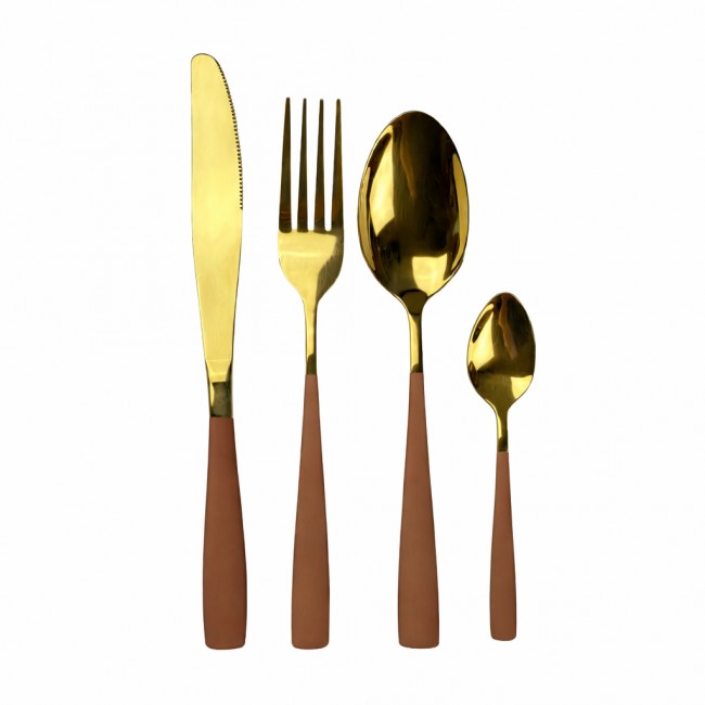 Ménagère 16 pièces en inox gold et beige, YOKOTE