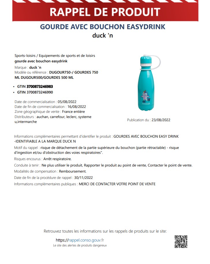 rappel de produit gourde